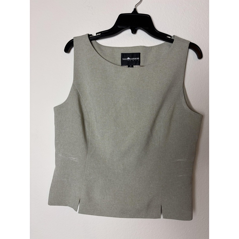 Sag Harbor Suit Top Womens 14 Gray Sleeveless Lined Career‎ Work Blouse Zipper